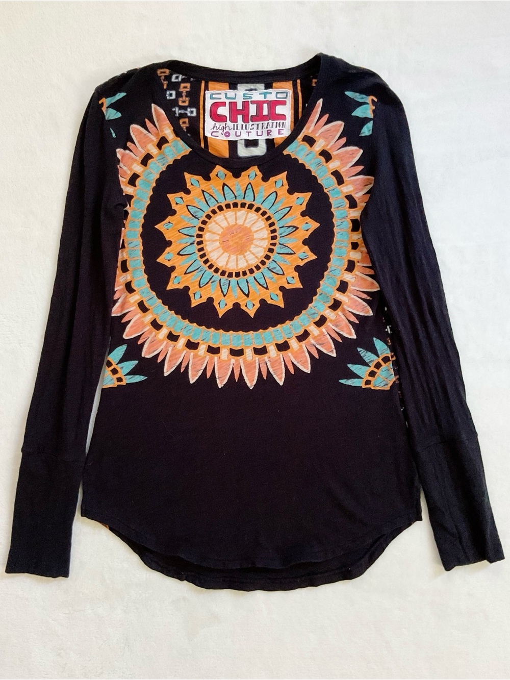 Vintage Custo Barcelona Graphic Long Sleeve Top Custo Chic Print Sz 1